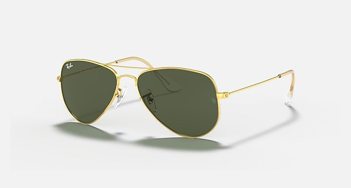 Ray-Ban AVIATOR EXTRA SMALL Arista Gold with G-15 Green Solid Color lenses - Quarter