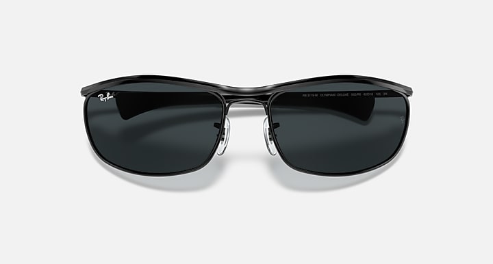 Ray-Ban OLYMPIAN I DELUXE Black with Blue Solid Color lenses - Closed Front