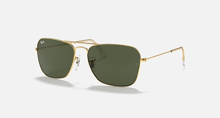 Ray-Ban CARAVAN Arista Gold with G-15 Green Solid Color lenses - Quarter