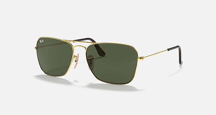 Ray-Ban CARAVAN Arista Gold with G-15 Green Solid Color lenses - Quarter
