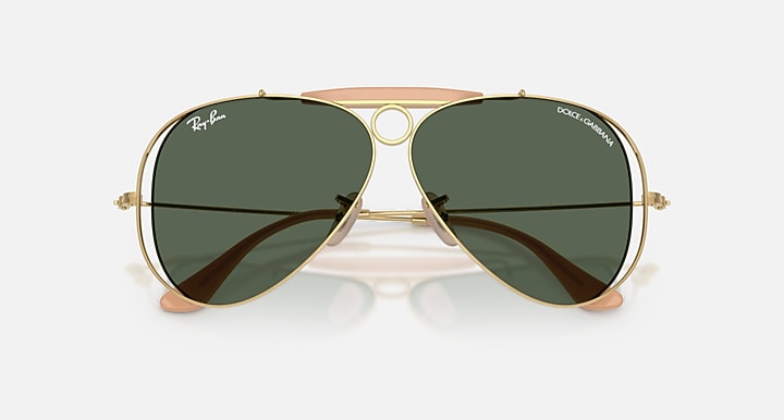 Ray-Ban THE SHOOTER BY DOLCE&GABBANA Arista Gold with Dark Green Solid Color lenses - Closed Front