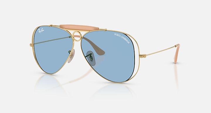 Ray-Ban THE SHOOTER BY DOLCE&GABBANA Arista Gold with Light Blue Solid Color lenses - Quarter