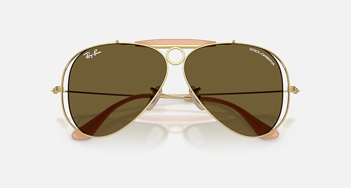 Ray-Ban THE SHOOTER BY DOLCE&GABBANA Arista Gold with Dark Brown Solid Color lenses - Closed Front