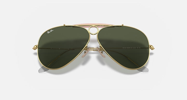 Ray-Ban SHOOTER Arista Gold with G-15 Green Solid Color lenses - Closed Front