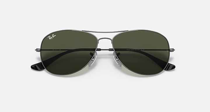 Ray-Ban COCKPIT Gunmetal with G-15 Green Solid Color lenses - Closed Front