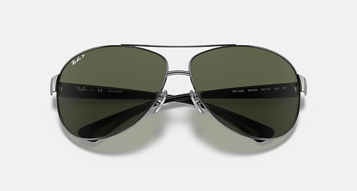 Ray-Ban RB3386 Gunmetal with G-15 Green Polarized Solid Color lenses - Closed Front