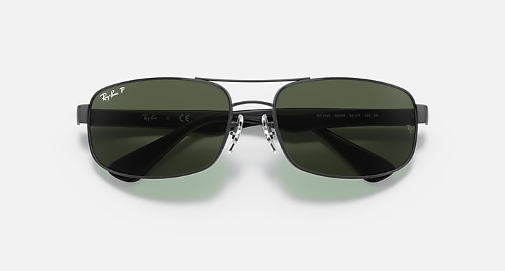 Ray-Ban RB3445 Black with G-15 Green Polarized Solid Color lenses - Closed Front