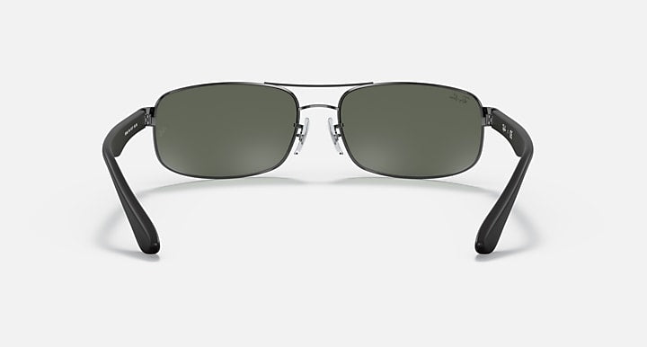 Ray-Ban RB3445 Gunmetal; Black with Green Classic G-15 Solid Color lenses - Back