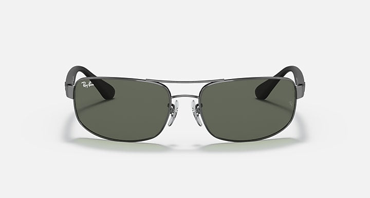 Ray-Ban RB3445 Gunmetal; Black with Green Classic G-15 Solid Color lenses - Front