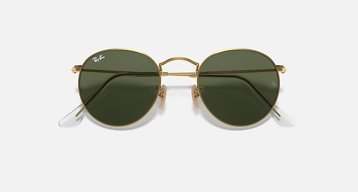 Ray-Ban ROUND FLAT LENSES Arista Gold with G-15 Green Solid Color lenses - Closed Front