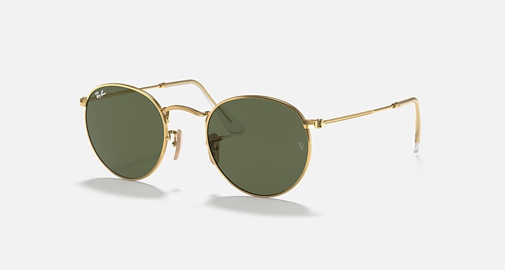 Ray-Ban ROUND FLAT LENSES Arista Gold with G-15 Green Solid Color lenses - Quarter