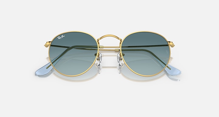 Ray-Ban ROUND METAL Gold with Blue Gradient lenses - Closed Front