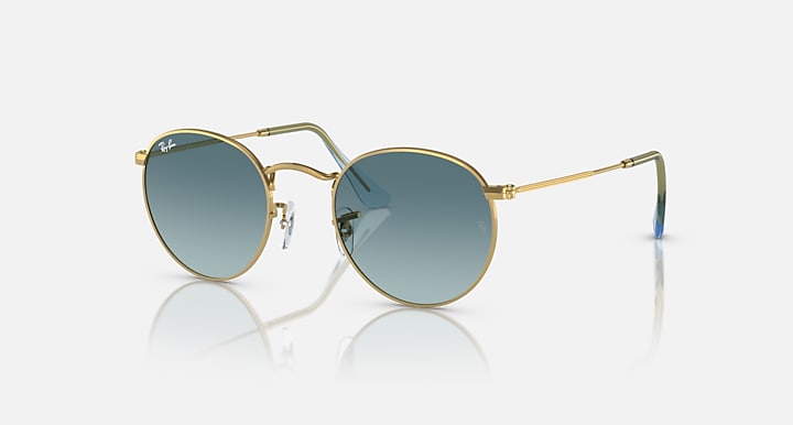 Ray-Ban ROUND METAL Gold with Blue Gradient lenses - Quarter