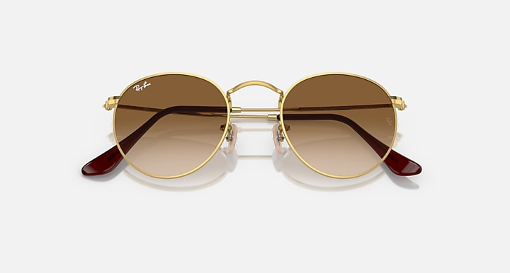 Ray-Ban ROUND METAL Gold with Brown Gradient lenses - Closed Front