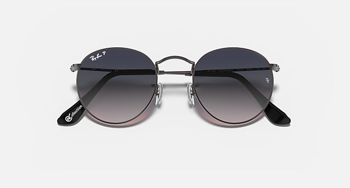 Ray-Ban ROUND METAL @COLLECTION Gunmetal with Polarized Blue & Grey Gradient Gradient lenses - Closed Front