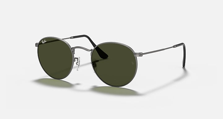 Ray-Ban ROUND METAL Gunmetal with G-15 Green Solid Color lenses - Quarter