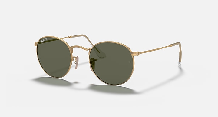 Ray-Ban ROUND METAL Gold with G-15 Green Polarized Solid Color lenses - Quarter