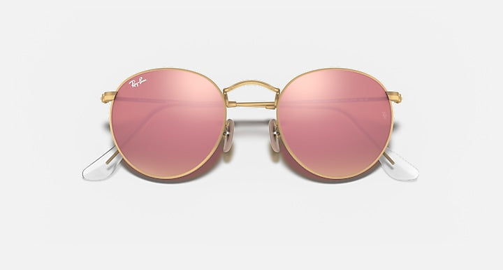 Ray-Ban ROUND FLASH LENSES Gold with Brown Solid Color - Mirror lenses - Closed Front