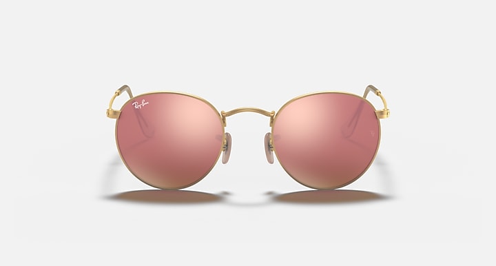Ray-Ban ROUND FLASH LENSES Gold with Brown Solid Color - Mirror lenses - Front