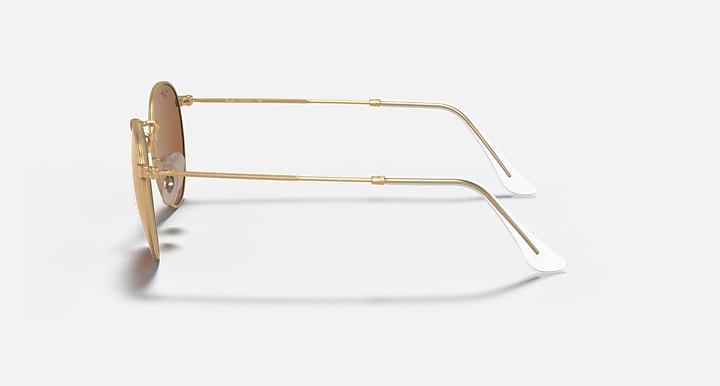 Ray-Ban ROUND FLASH LENSES Gold with Brown Solid Color - Mirror lenses - Lateral