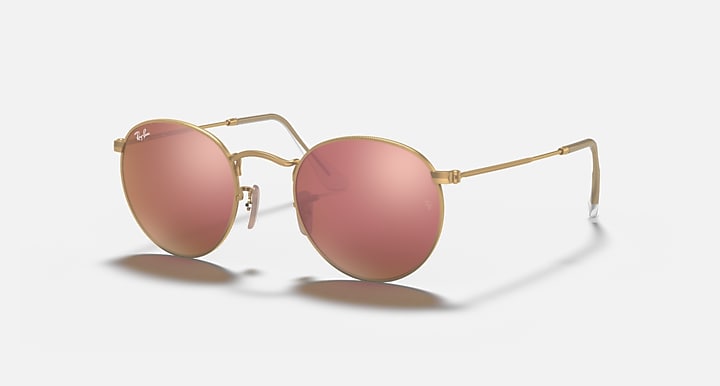 Ray-Ban ROUND FLASH LENSES Gold with Brown Solid Color - Mirror lenses - Quarter
