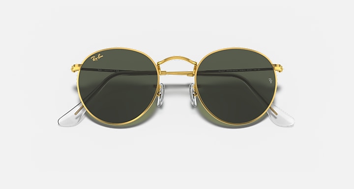 Ray-Ban ROUND METAL LEGEND GOLD Gold with G-15 Green Solid Color lenses - Closed Front