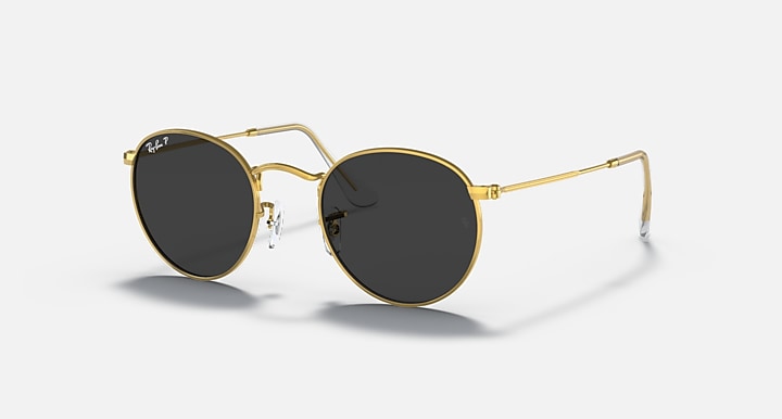 Ray-Ban ROUND METAL Gold with Black Polarized Solid Color lenses - Quarter