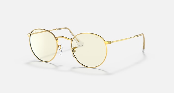 Ray-Ban ROUND BLUE-VIOLET LIGHT CLEAR EVOLVE Gold with Clear Photochromic lenses - Quarter