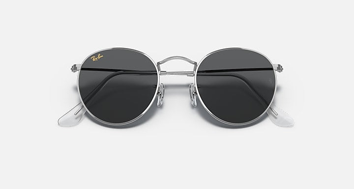 Ray-Ban ROUND METAL LEGEND GOLD Silver with Dark Grey Solid Color lenses - Closed Front