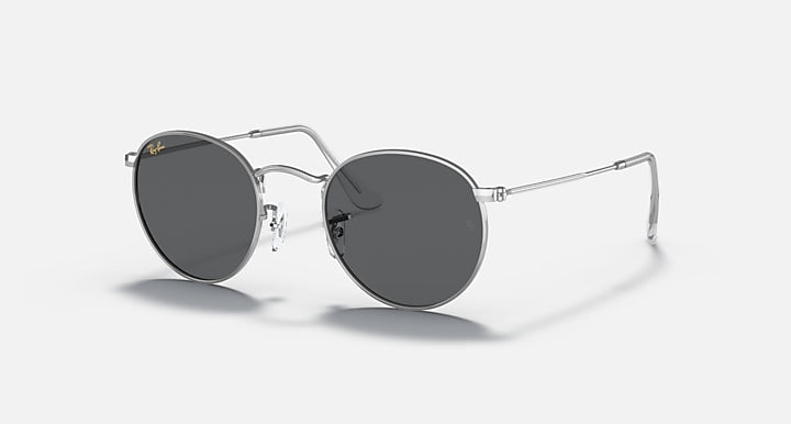 Ray-Ban ROUND METAL LEGEND GOLD Silver with Dark Grey Solid Color lenses - Quarter