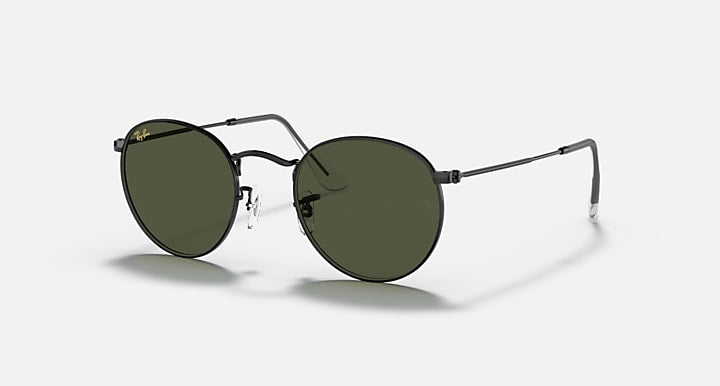 Ray-Ban ROUND METAL LEGEND GOLD Black with G-15 Green Solid Color lenses - Quarter