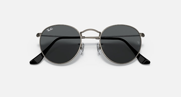 Ray-Ban ROUND METAL ANTIQUED Gunmetal; Antique Gunmetal with Dark Grey Solid Color lenses - Closed Front