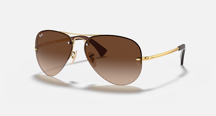 Ray-Ban RB3449 Arista Gold with Brown Gradient Gradient lenses - Quarter