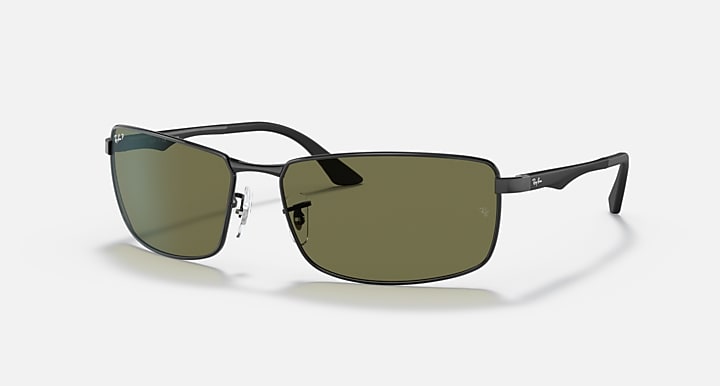 Ray-Ban RB3498 Black with G-15 Green Polarized Solid Color lenses - Quarter