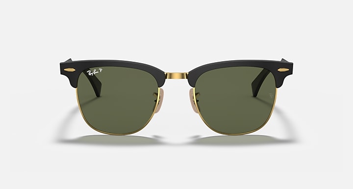 Ray-Ban CLUBMASTER ALUMINUM Black On Gold with G-15 Green Polarized Solid Color lenses - Front