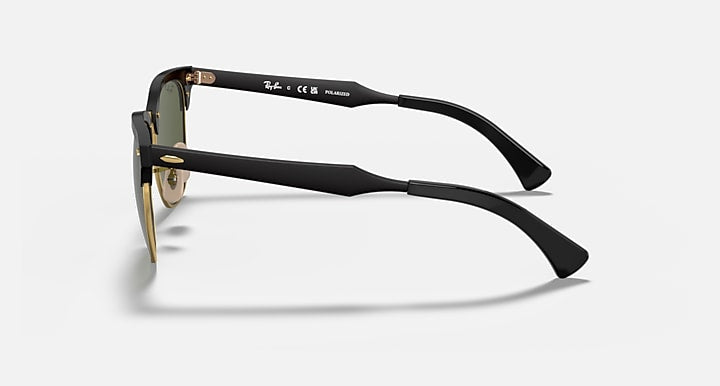 Ray-Ban CLUBMASTER ALUMINUM Black On Gold with G-15 Green Polarized Solid Color lenses - Lateral
