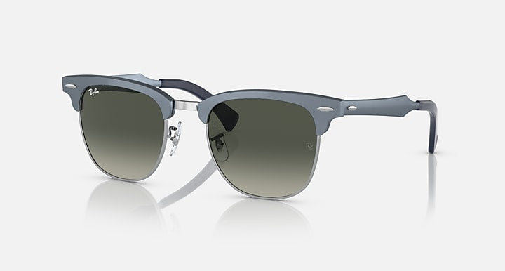 Ray-Ban CLUBMASTER ALUMINUM Blue On Silver; Blue with Grey Gradient lenses - Quarter
