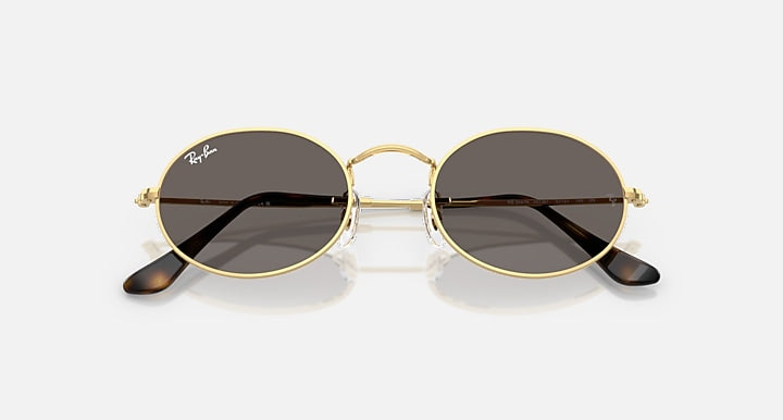 Ray-Ban OVAL FLAT LENSES Arista Gold with Dark Grey Solid Color lenses - Closed Front