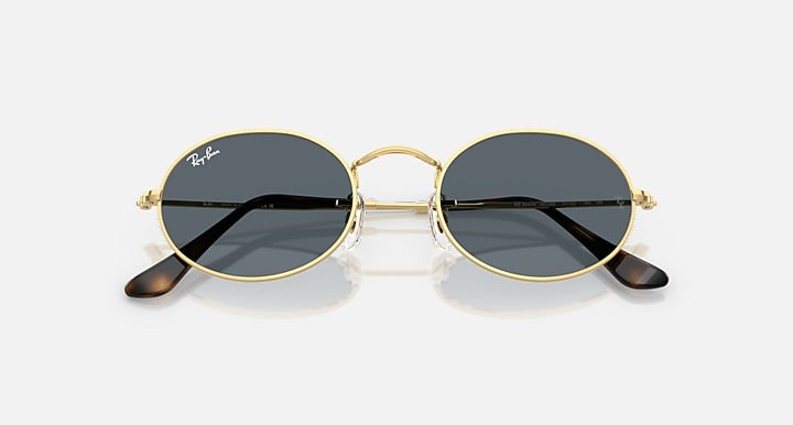 Ray-Ban OVAL FLAT LENSES Arista Gold with Blue Solid Color lenses - Closed Front