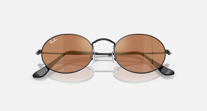 Ray-Ban OVAL FLAT LENSES Black with Brown Mirror Gold Solid Color - Mirror lenses - Closed Front