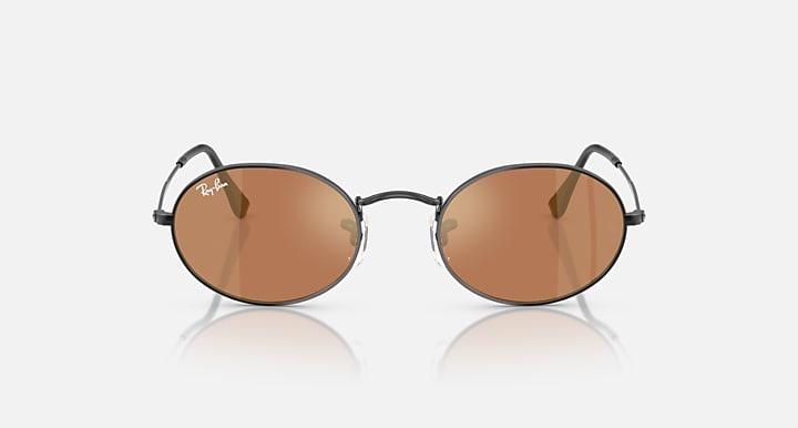 Ray-Ban OVAL FLAT LENSES Black with Brown Mirror Gold Solid Color - Mirror lenses - Front