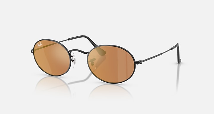 Ray-Ban OVAL FLAT LENSES Black with Brown Mirror Gold Solid Color - Mirror lenses - Quarter