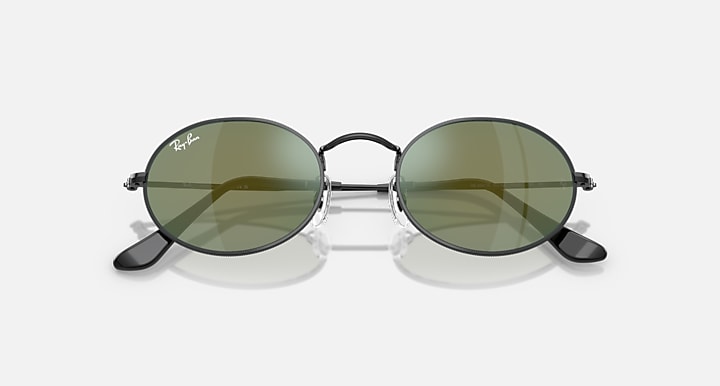 Ray-Ban OVAL FLAT LENSES Black with Blue Solid Color - Mirror lenses - Closed Front