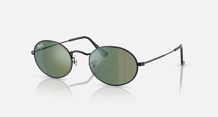 Ray-Ban OVAL FLAT LENSES Black with Blue Solid Color - Mirror lenses - Quarter