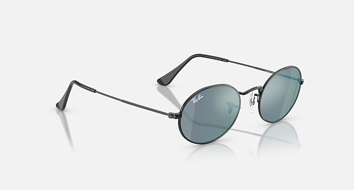 Ray-Ban OVAL FLAT LENSES Black with Blue Solid Color - Mirror lenses - Alternative