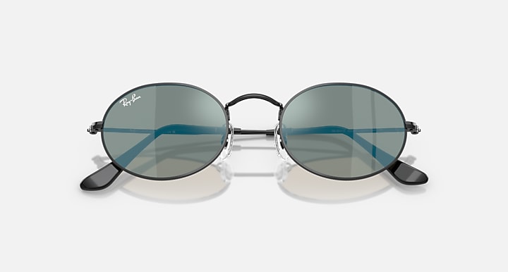 Ray-Ban OVAL FLAT LENSES Black with Blue Solid Color - Mirror lenses - Closed Front