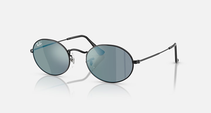 Ray-Ban OVAL FLAT LENSES Black with Blue Solid Color - Mirror lenses - Quarter
