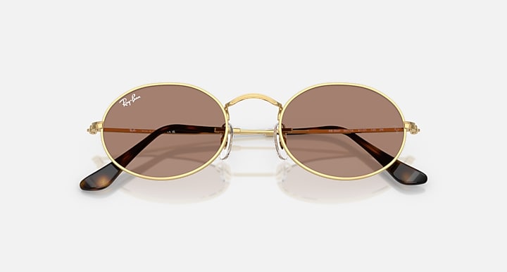 Ray-Ban OVAL METAL SUMMER CAPSULE Arista Gold with Light Violet Solid Color lenses - Closed Front