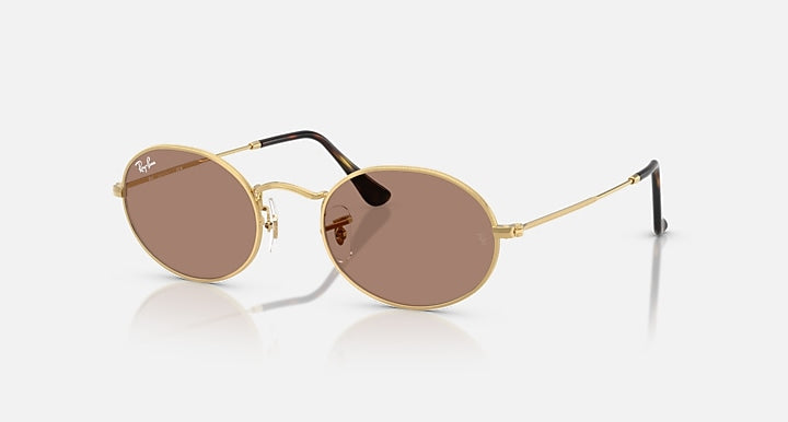 Ray-Ban OVAL METAL SUMMER CAPSULE Arista Gold with Light Violet Solid Color lenses - Quarter
