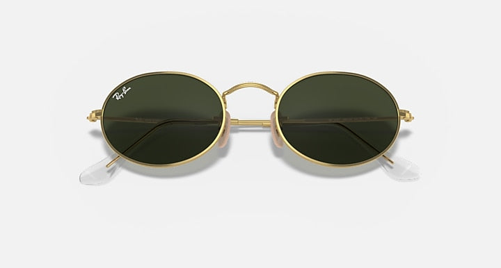 Ray-Ban OVAL METAL Arista Gold with G-15 Green Solid Color lenses - Closed Front